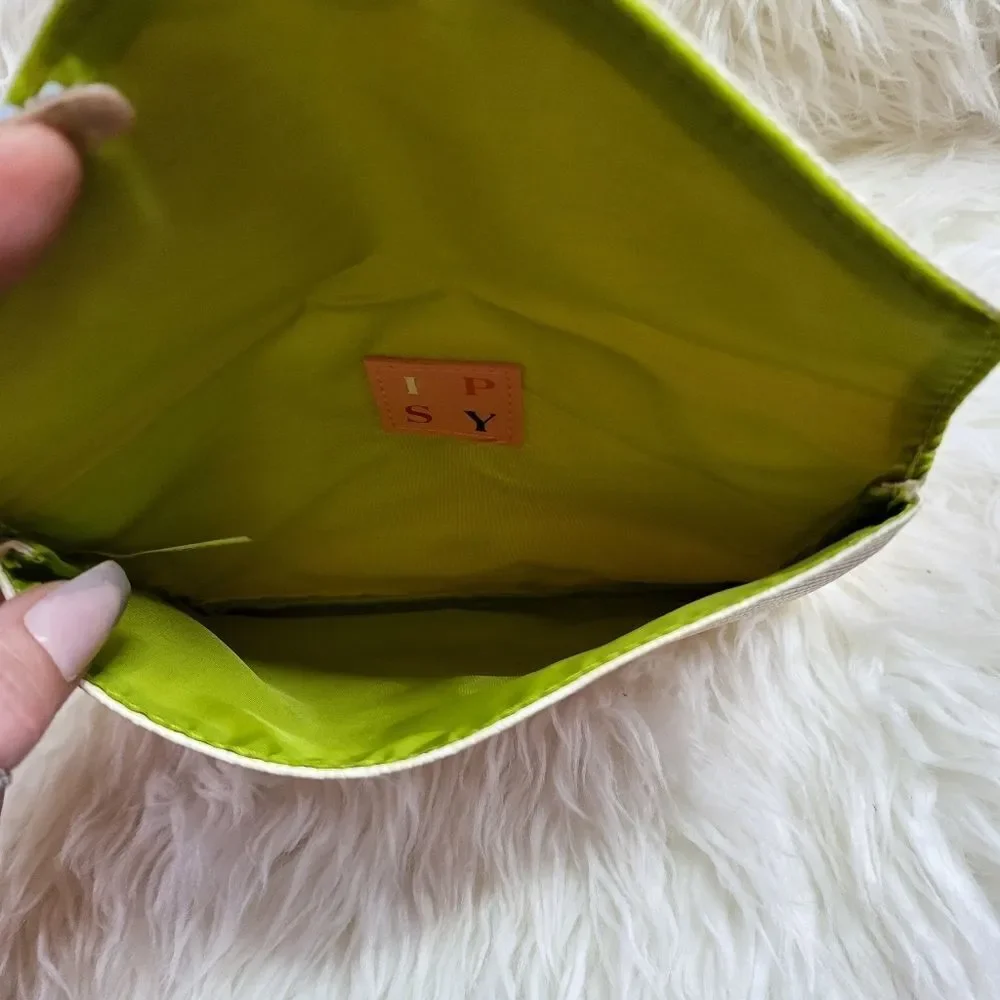 Ipsy Cream Envelope Faux Reptile Cosmetics Bag
